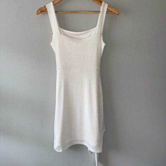 White Square Neck Short Mini Dress with Front Bow Tie Women's Size Small - Picture 2 of 2